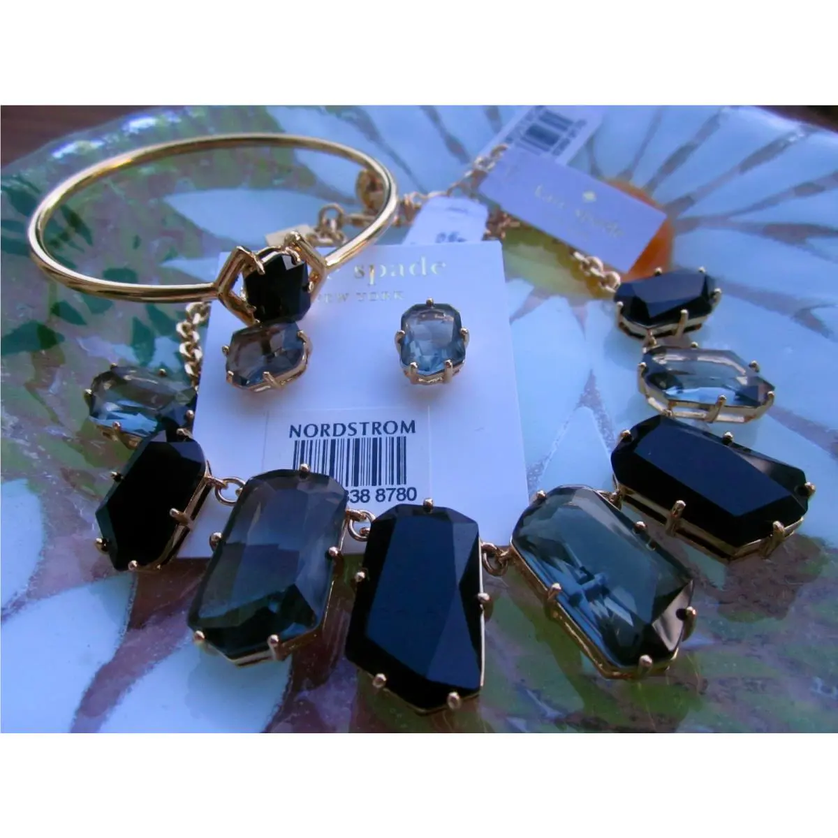 Kate Spade Rare Bib Statement Set IN Stone Necklace Bracelet Black Grey Earrings