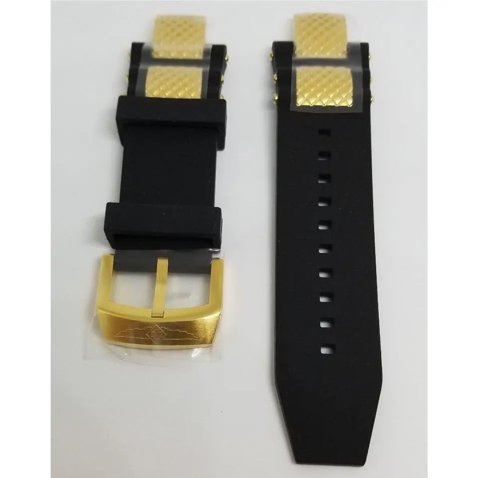 Invicta Subaqua Noma Iii Black Polyurethane Strap Band Gold Inserts