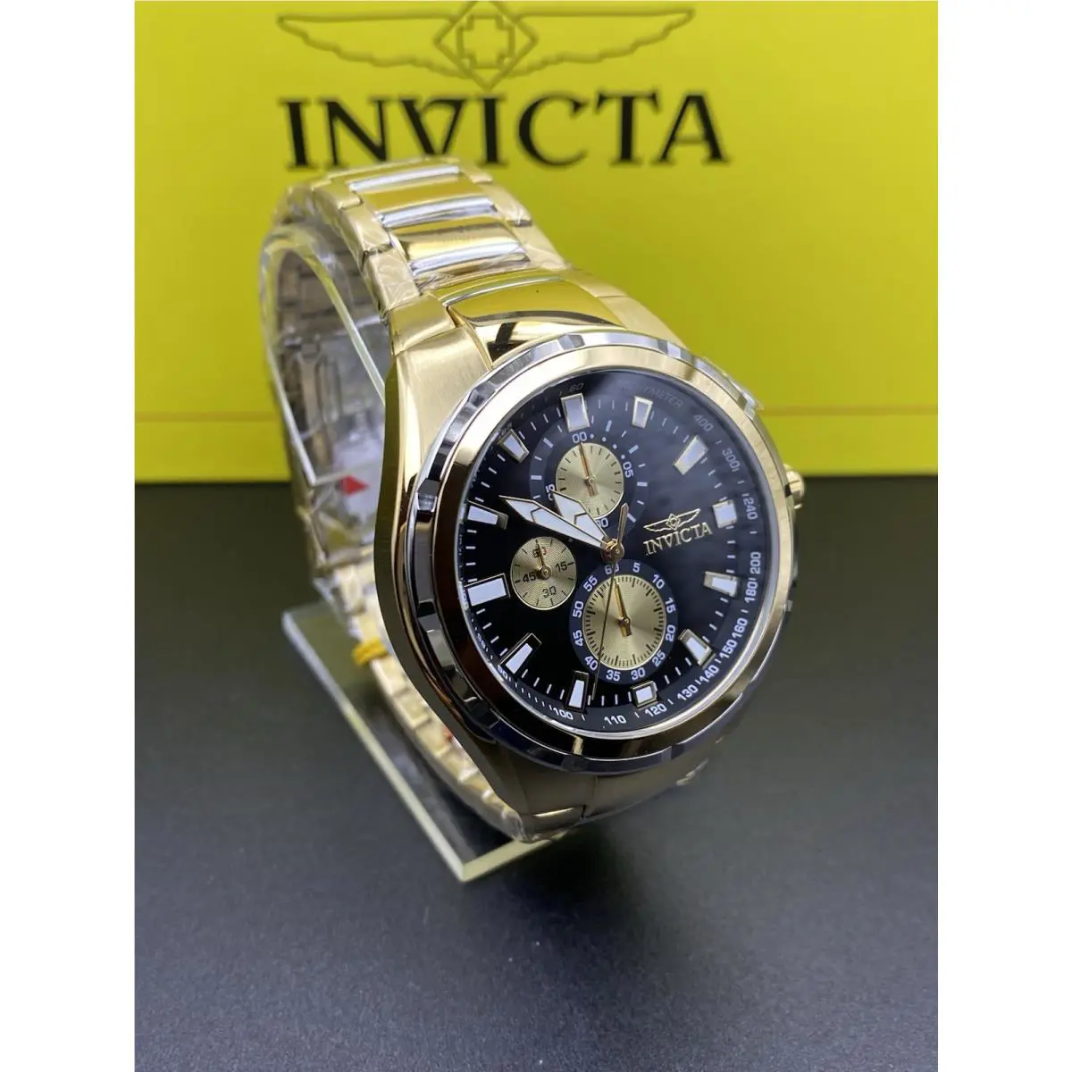 Invicta Sea Vulture Men`s Watch - Quartz 46Mm Chron Black Dial Gold Steel 47822