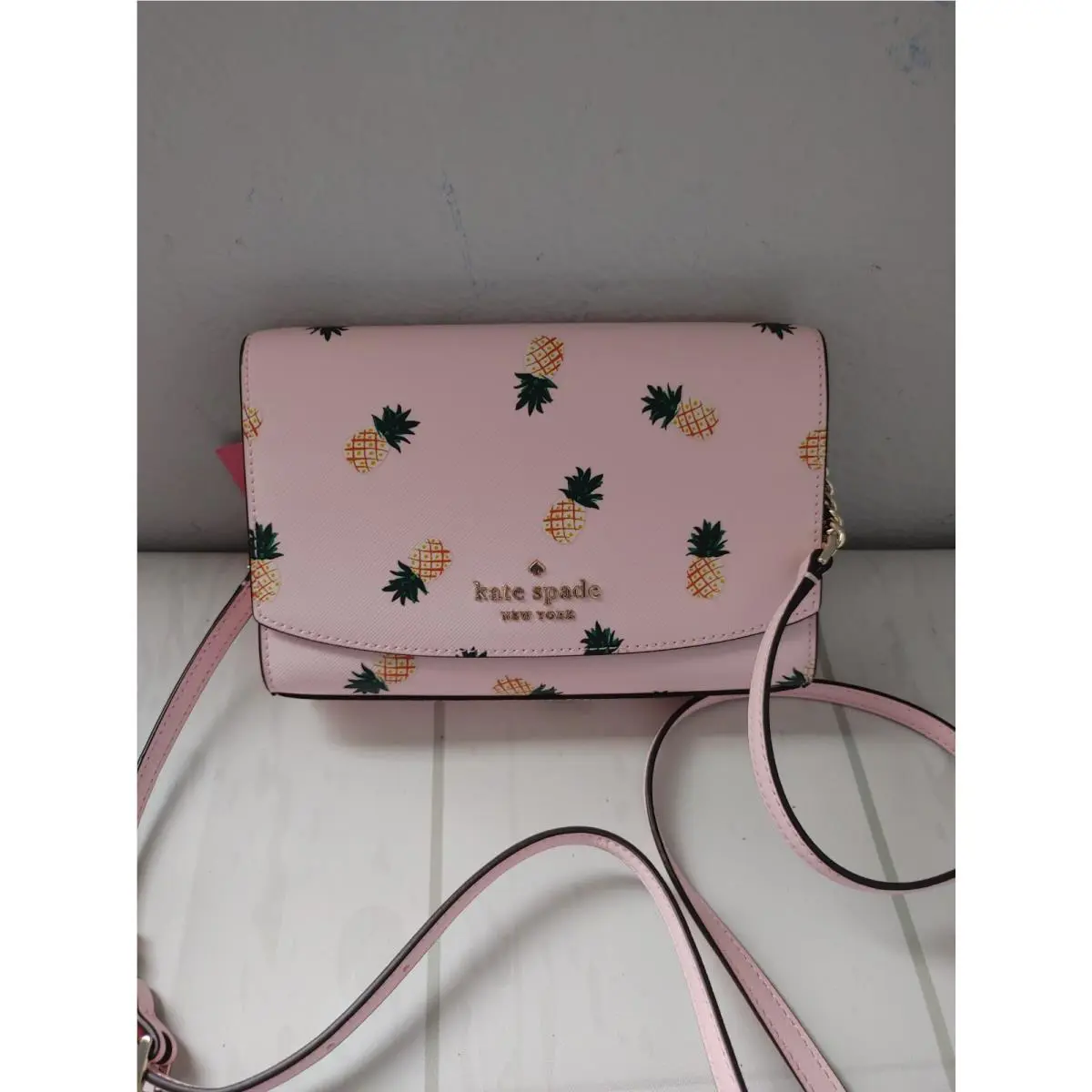 Kate Spade Staci Pineapples Printed Small Flap Crossbody Bag Pink Multi