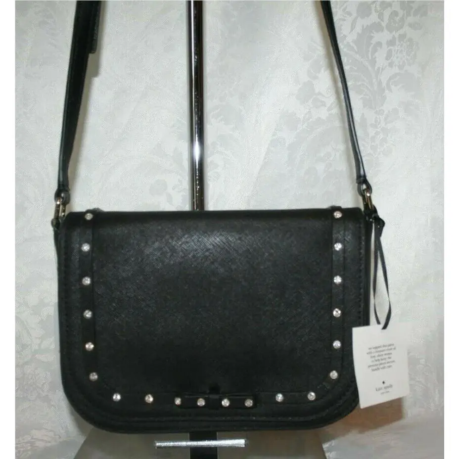 Kate Spade Large Carsen Laurel Way Jeweled Black Saffiano Leather