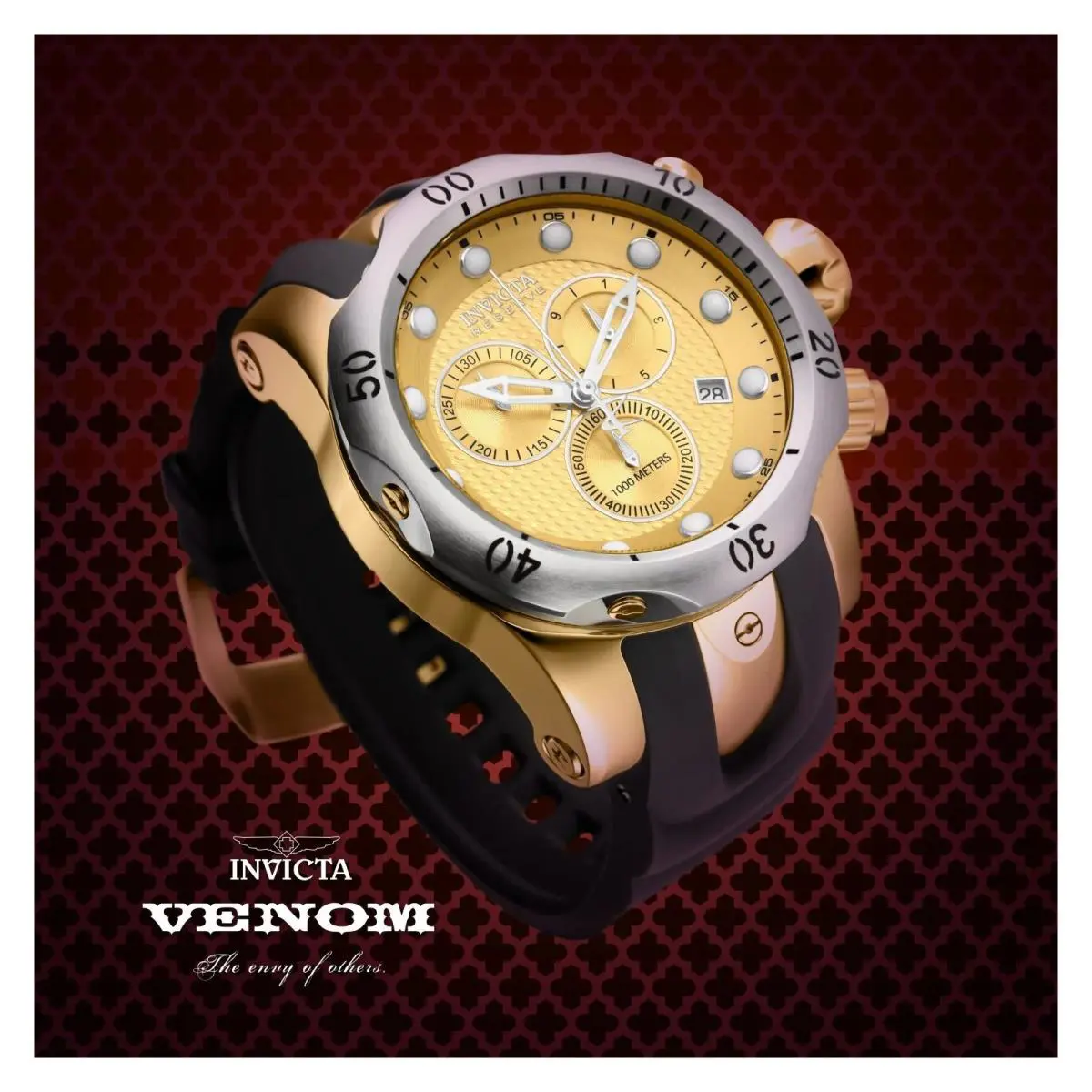 Invicta 54mm Venom Swiss Chrono Gold Dial Black Strap SS Watch