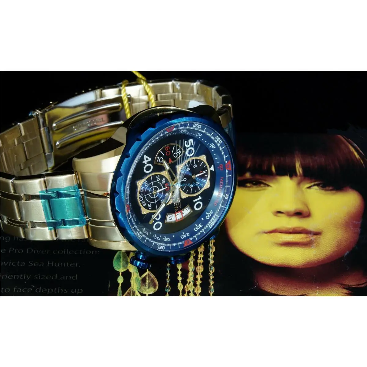 Invicta 19173 Aviator VD57 Quartz Movt Gold Blue Stainless Steel Men`s Watch