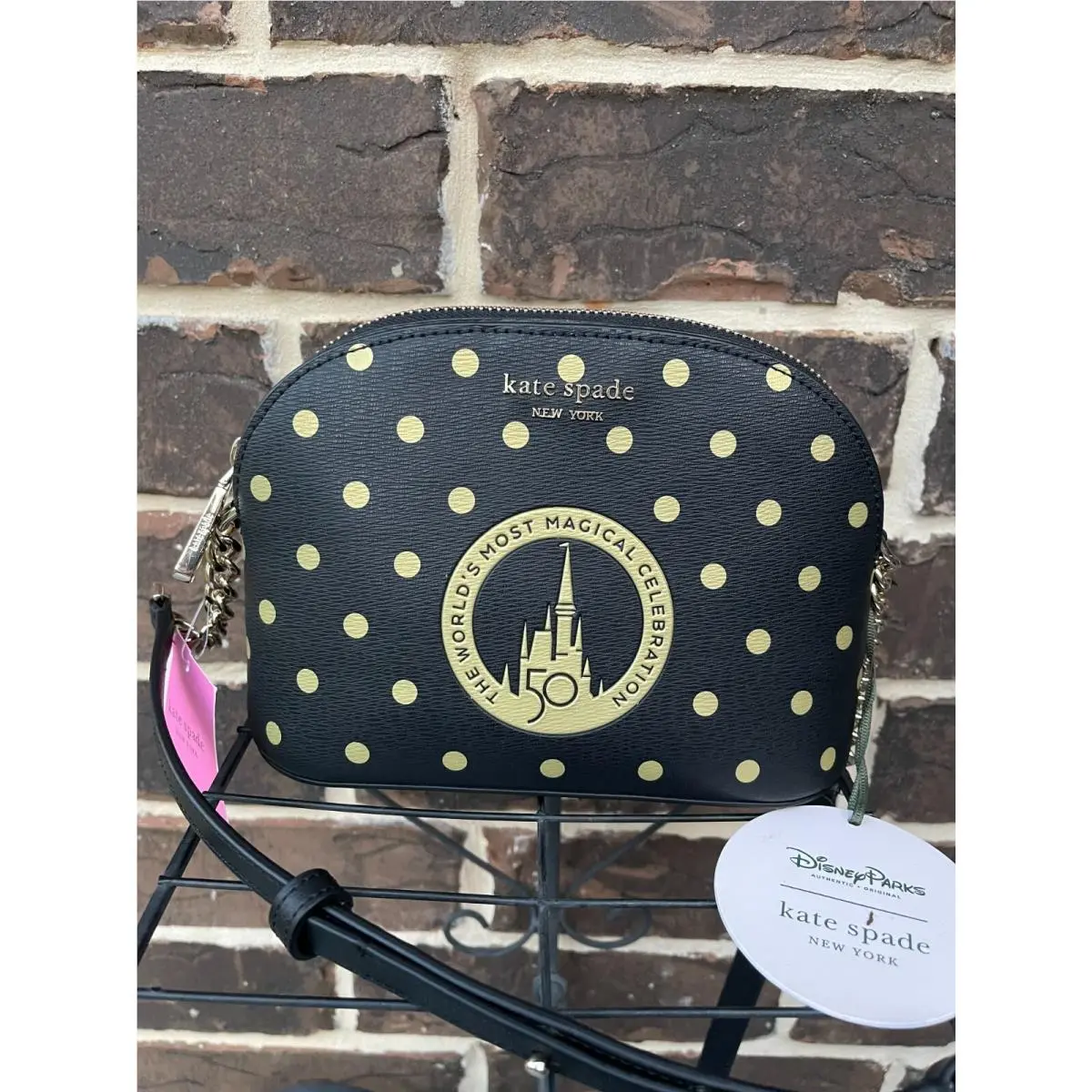 Kate Spade 2021 Disney Parks 50th Anniv Crossbody Black Gold Polka Dots