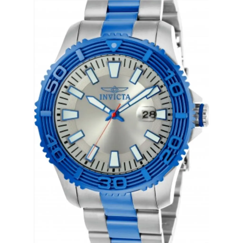 Invicta Men Pro Diver Two-tone Silver Blue S/steel Watch 22407 Silver Dial 45mm