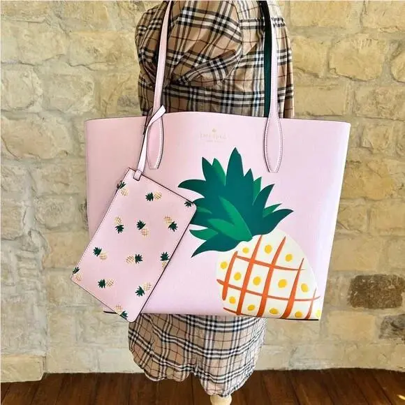 Kate Spade New York Leather Colada Pineapple Tote Shoulder Bag Purse Pink