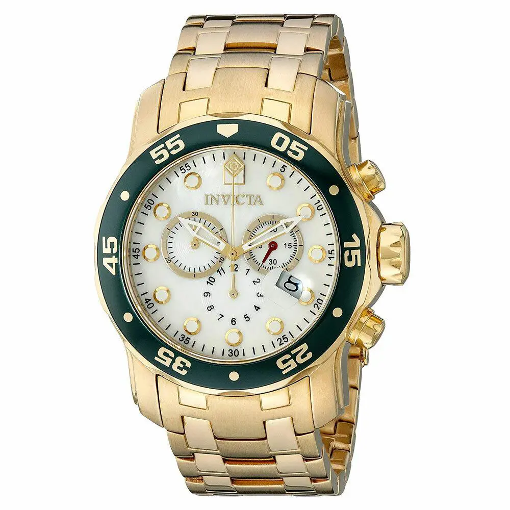 Invicta Pro Diver Chronograph Mother of Pearl Dial 18kt Gold-plated Mens Watch 8