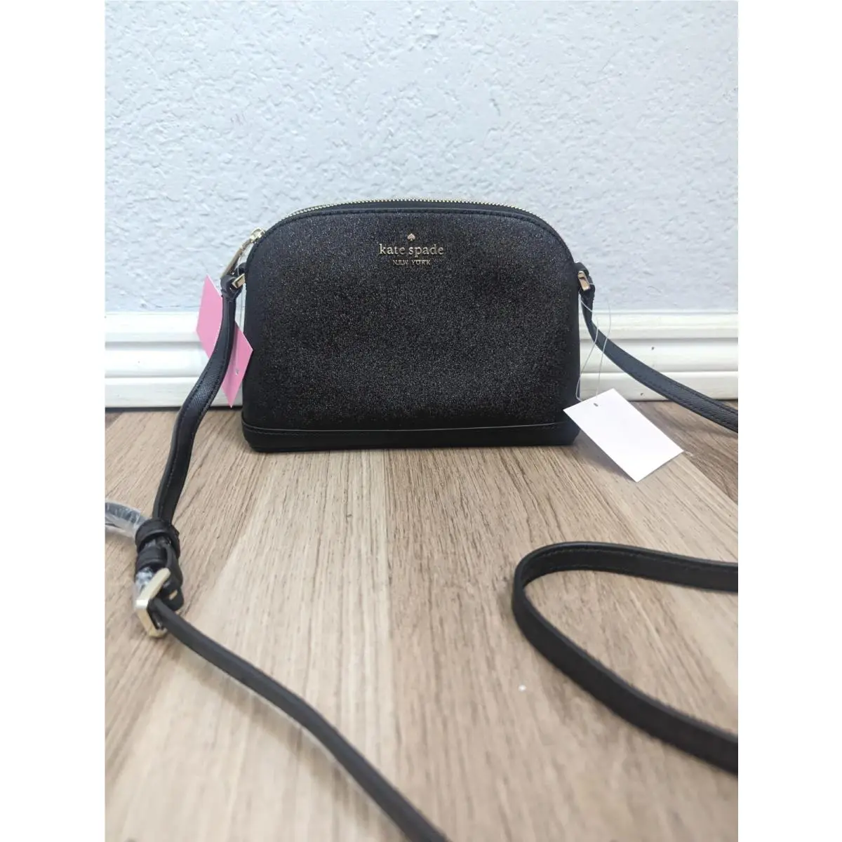 Kate Spade Tinsel Glitter Fabric Small Dome Crossbody Bag In Black Sparkly