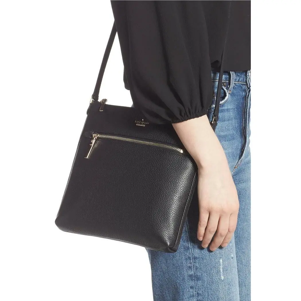 Kate Spade NY Shirley Large Black Pebbled Leather Crossbody Bag PXRUA467 New