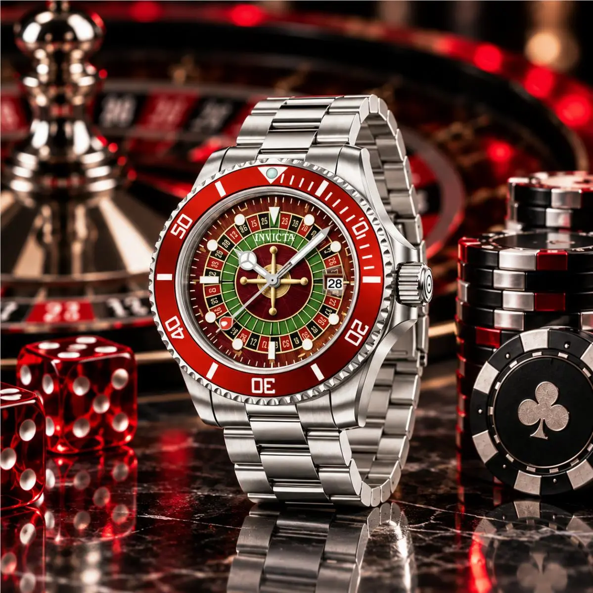Invicta Pro Diver House of Cards Men`s 40mm Red Green Roulette 50519