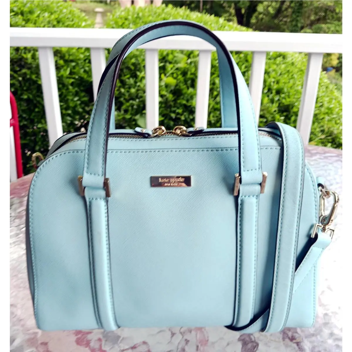 Kate Spade WKRU3367 Small Riverside Felix Robins Egg Blue Leather Cross Body Bag