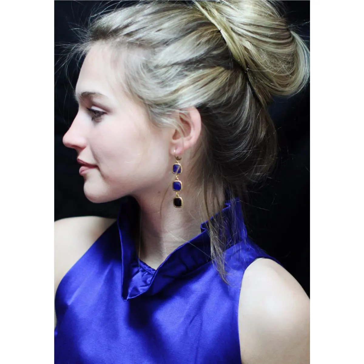 Kate Spade Rare Linear Sapphire Blue Black Frame of Mind Necklace Earrings Set