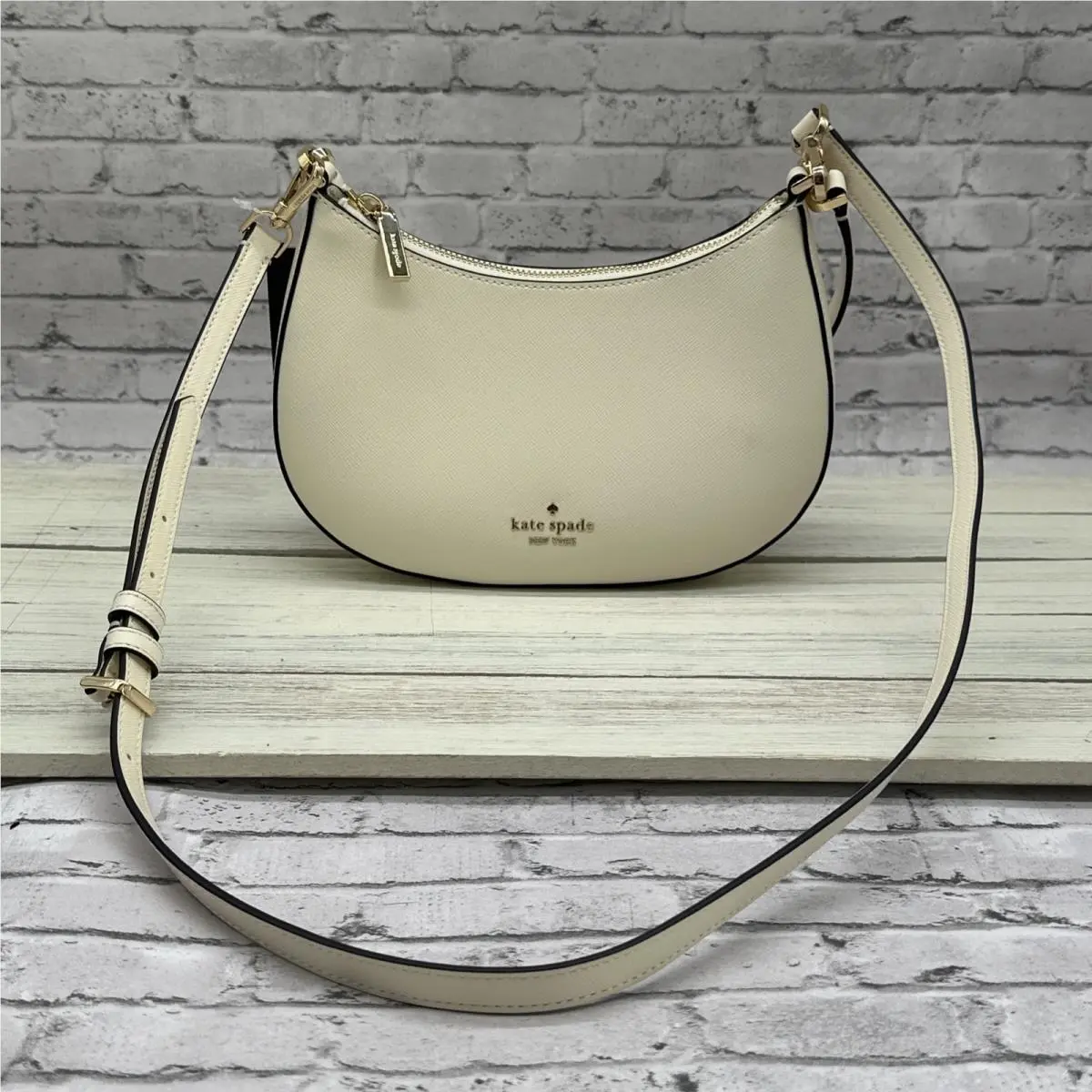Kate Spade KK949 Madison Saffiano Leather Crescent Shoulder Bag In Meringue