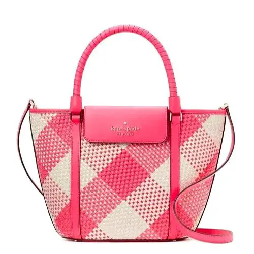 Kate Spade NY Cruise Gingham Medium Tote Wild Rose Crossbody Bag