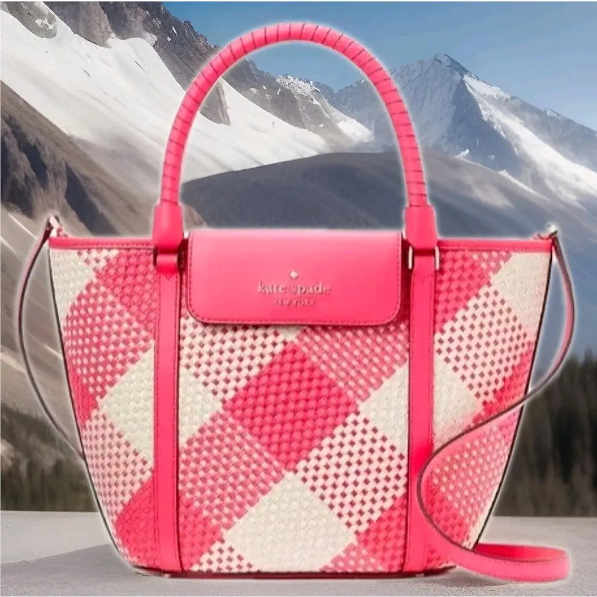 NY Cruise Gingham Medium Tote Wild Rose Crossbody Bag by Kate Spade