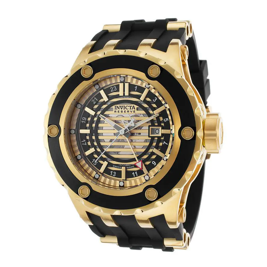 Swiss Made Invicta 16815 Reserve Subaqua Speciality Gmt Watch + 3-Slot Dive Case - Dial: Yellow Gold