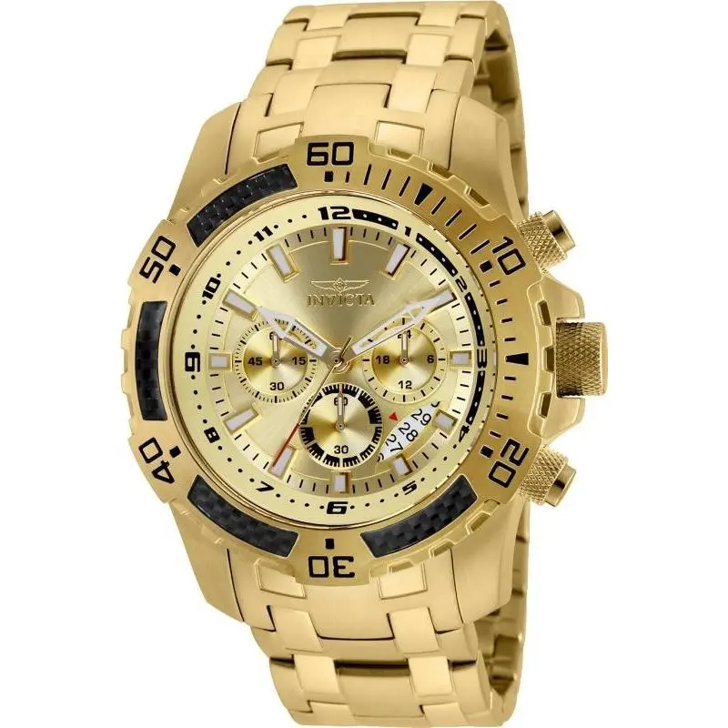 Invicta 24860 Men`s Pro Diver Gold Tone Dial Steel Bracelet Chronograph Watch