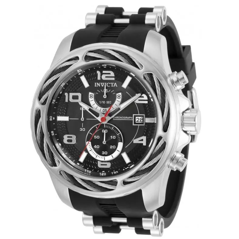 Invicta Bolt Double Cable Men`s 53mm Black Chronograph Watch 31235 Rare - Dial: Black, Band: Black, Bezel: Black, Silver