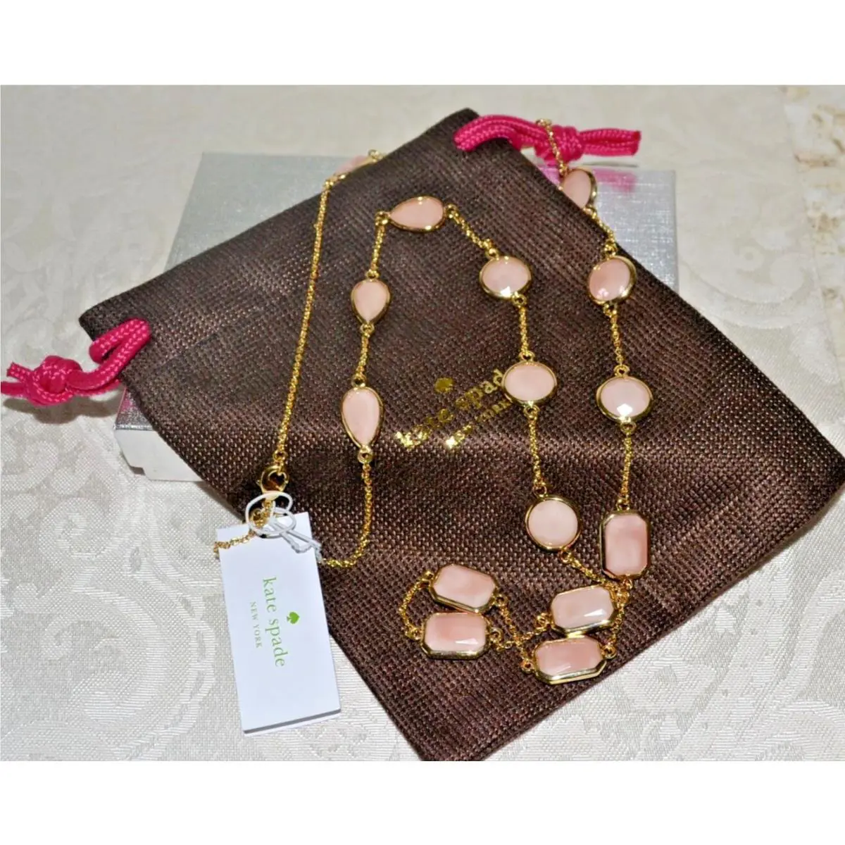 Kate Spade Swirl Around Scatter Necklace Blush Enamel 32 In Long