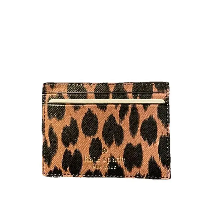 New Kate Spade Schuyler Small Slim Card Holder Spotted Animal Print