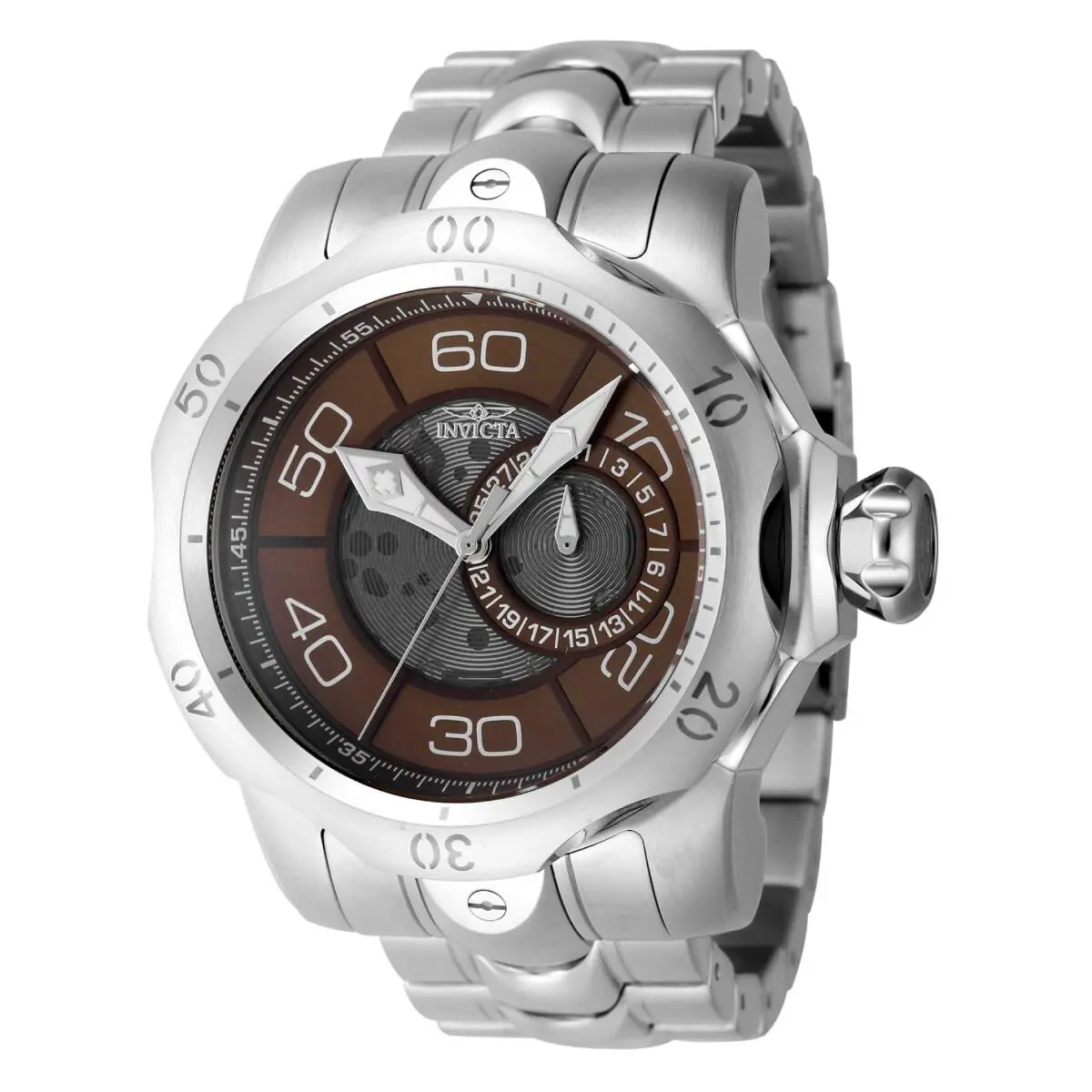 Invicta 47913 Men`s 54mm Venom Quartz Brown Dial Silver Stainless Steel Watch