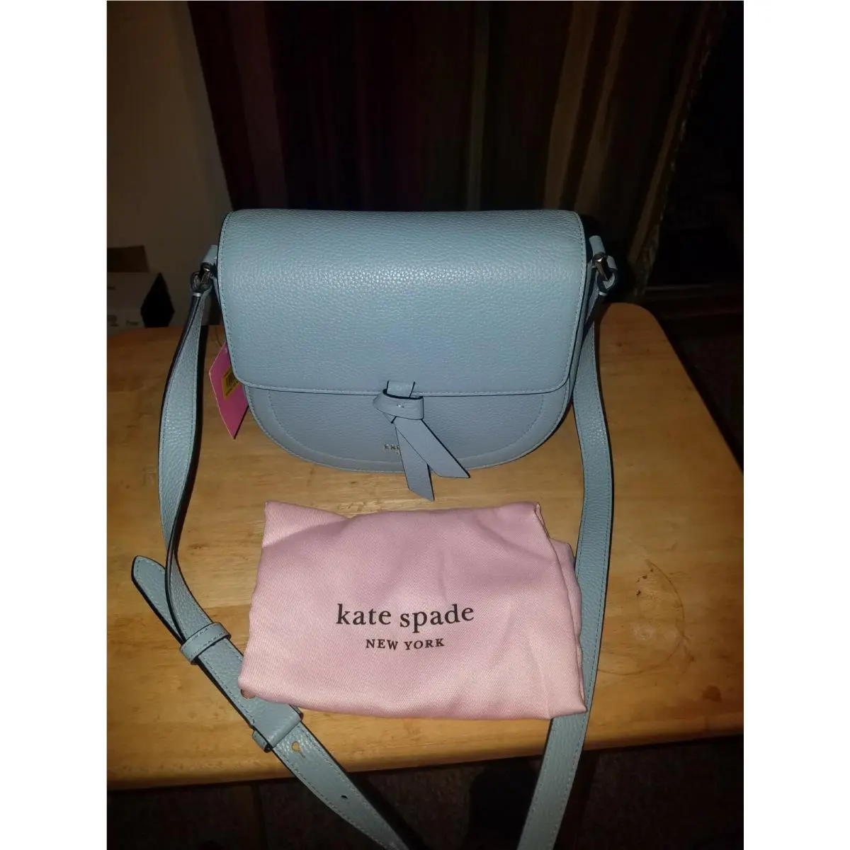 Kate Spade New York Knott Medium Pebble Leather Saddle Bag Teacup Blue
