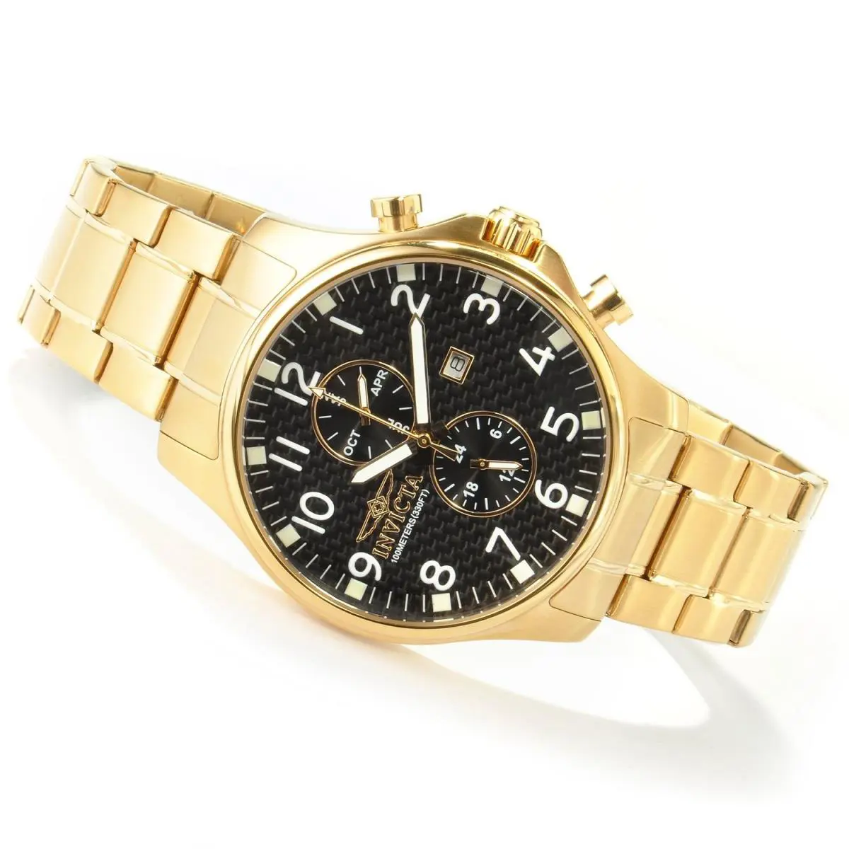 Invicta II Collection Black Dial 18kt Gold-plated Men`s Watch 0382