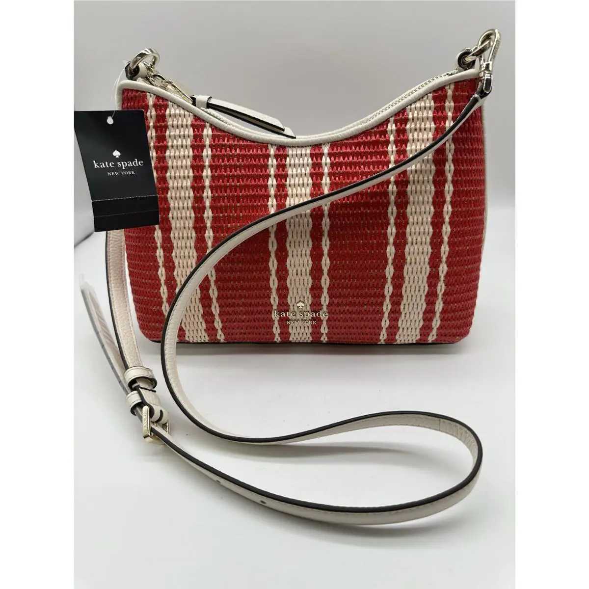 New  Zippy Beach Chair Striped Heirloom Straw with Pebble Leather Trim by Kate Spade