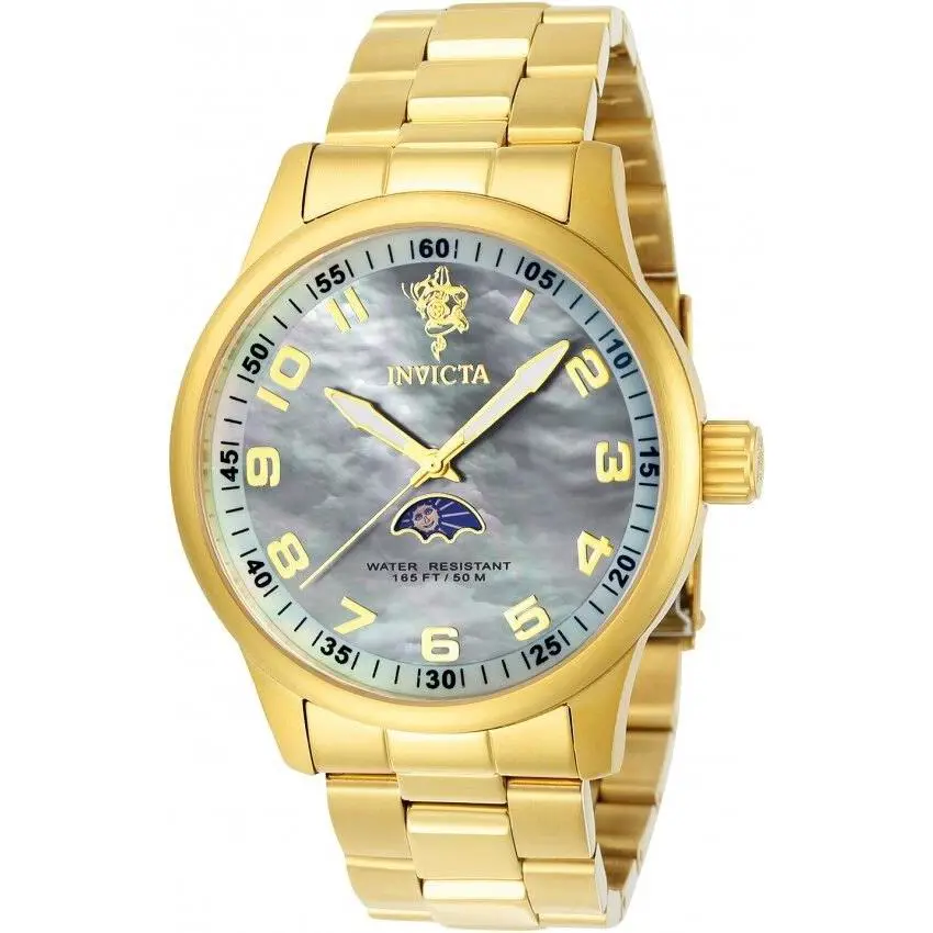 Mens Invicta 23827 Sea Base Moonphase Gold Tone Bracelet Watch - Band: Gold