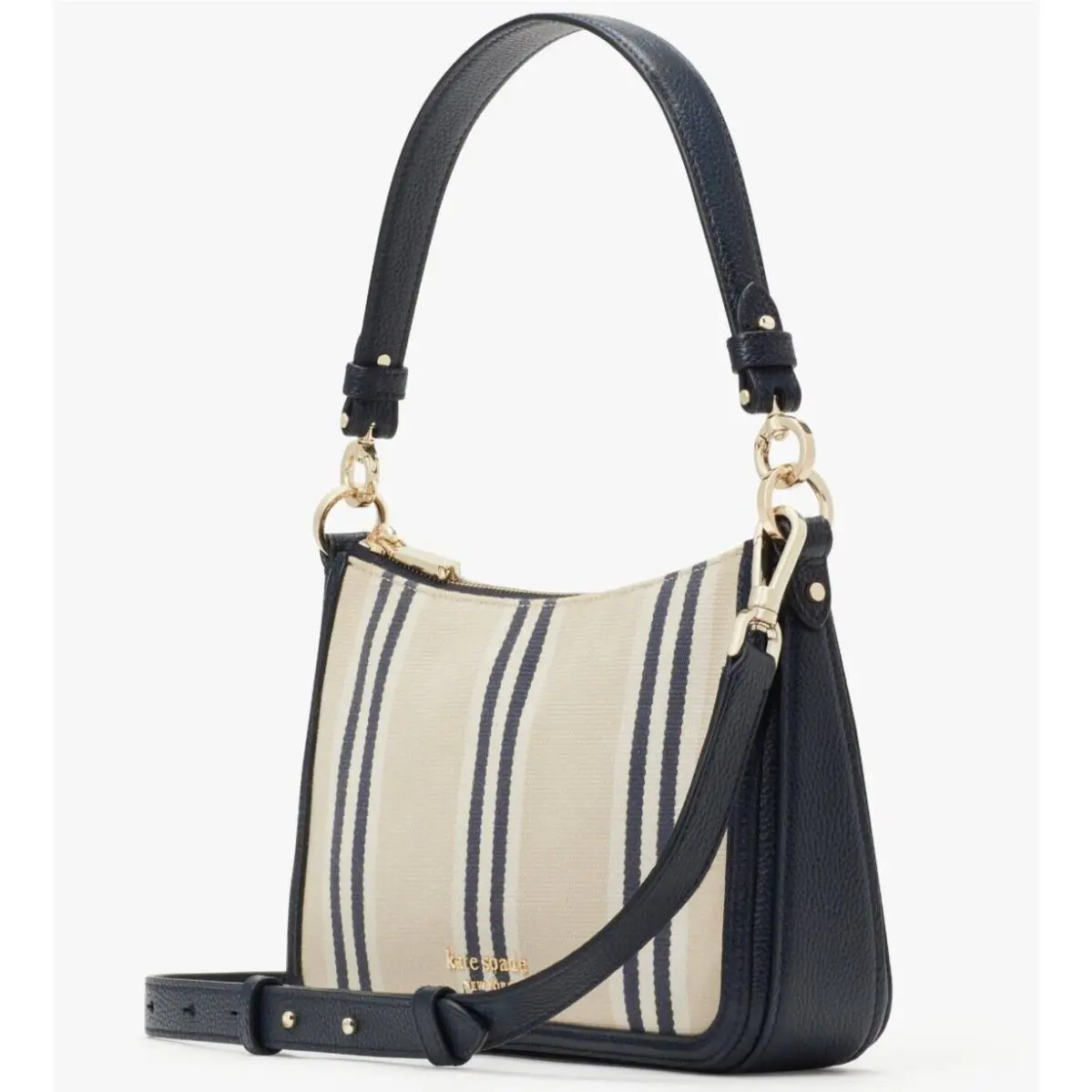 Kate Spade Hudson Sam Convertible Crossbody Navy Leather Canvas Purse K6580