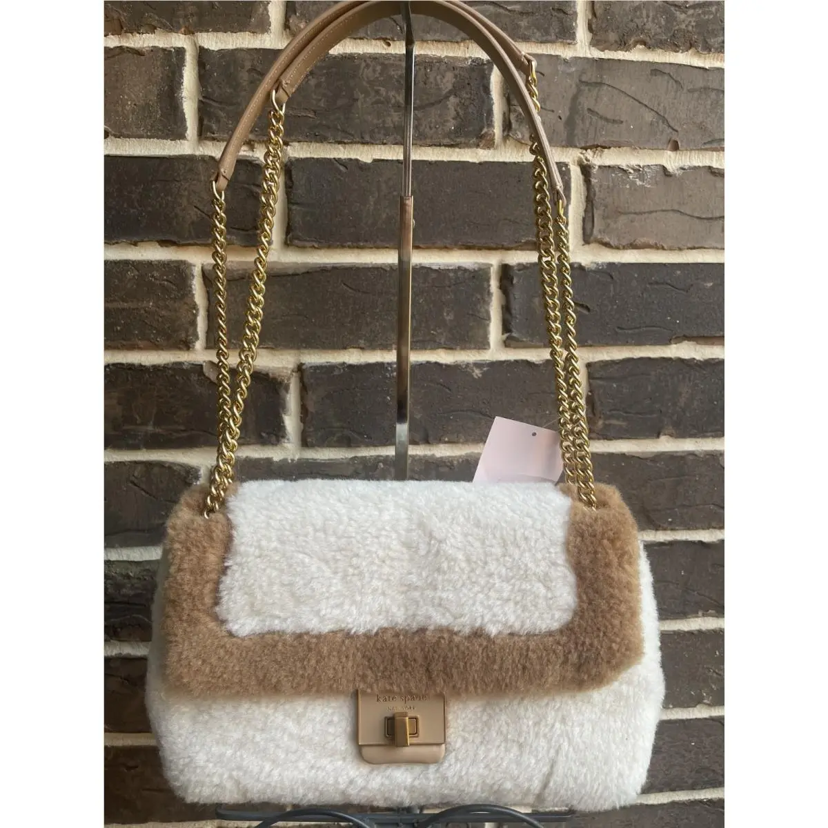 Kate Spade NY Shoulder Bag Fur Exterior 2 Way Chain Beige Cream