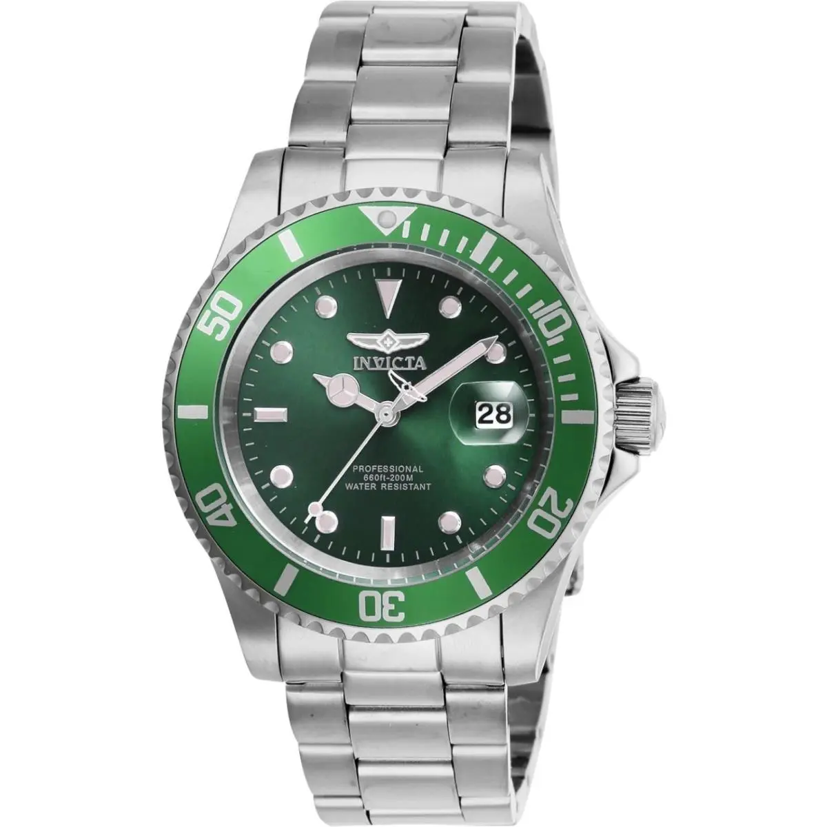 Men`s 47355 Pro Diver Quartz 3 Hand Green Dial Stainless Steel Watch by Invicta