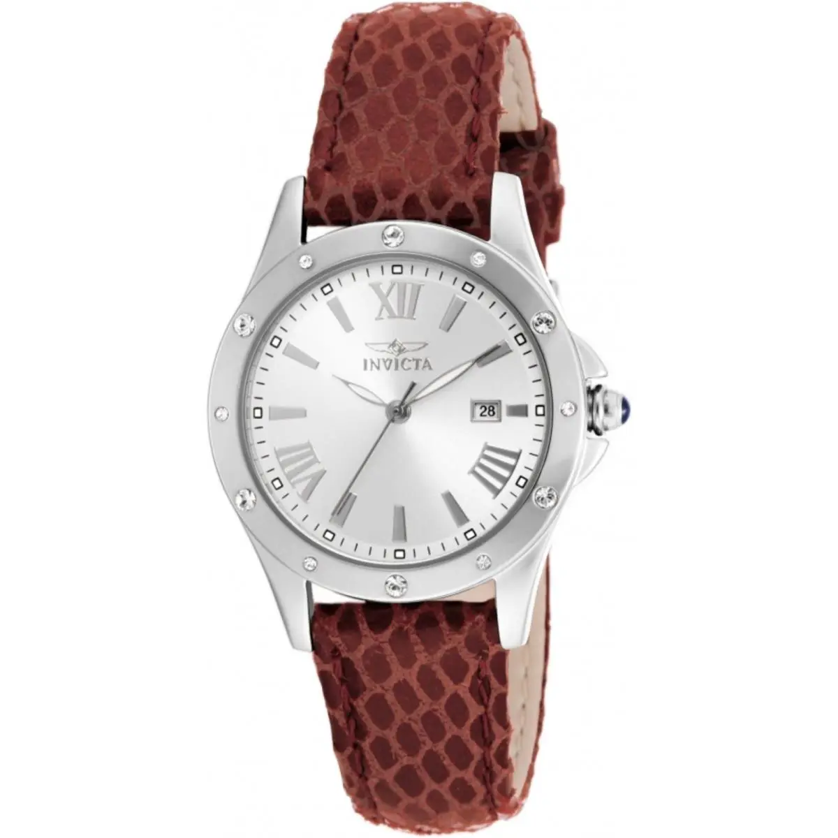 Invicta 14319 Angel Date Crystal Accented Bezel Red Leather Strap Womens Watch