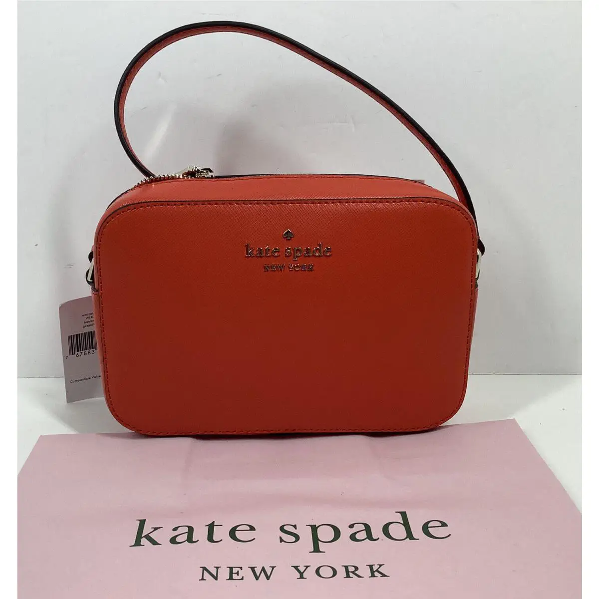 New Kate Spade Saffiano Mini Leather Camera/clutch/ Crossbody Bag Purse Orange