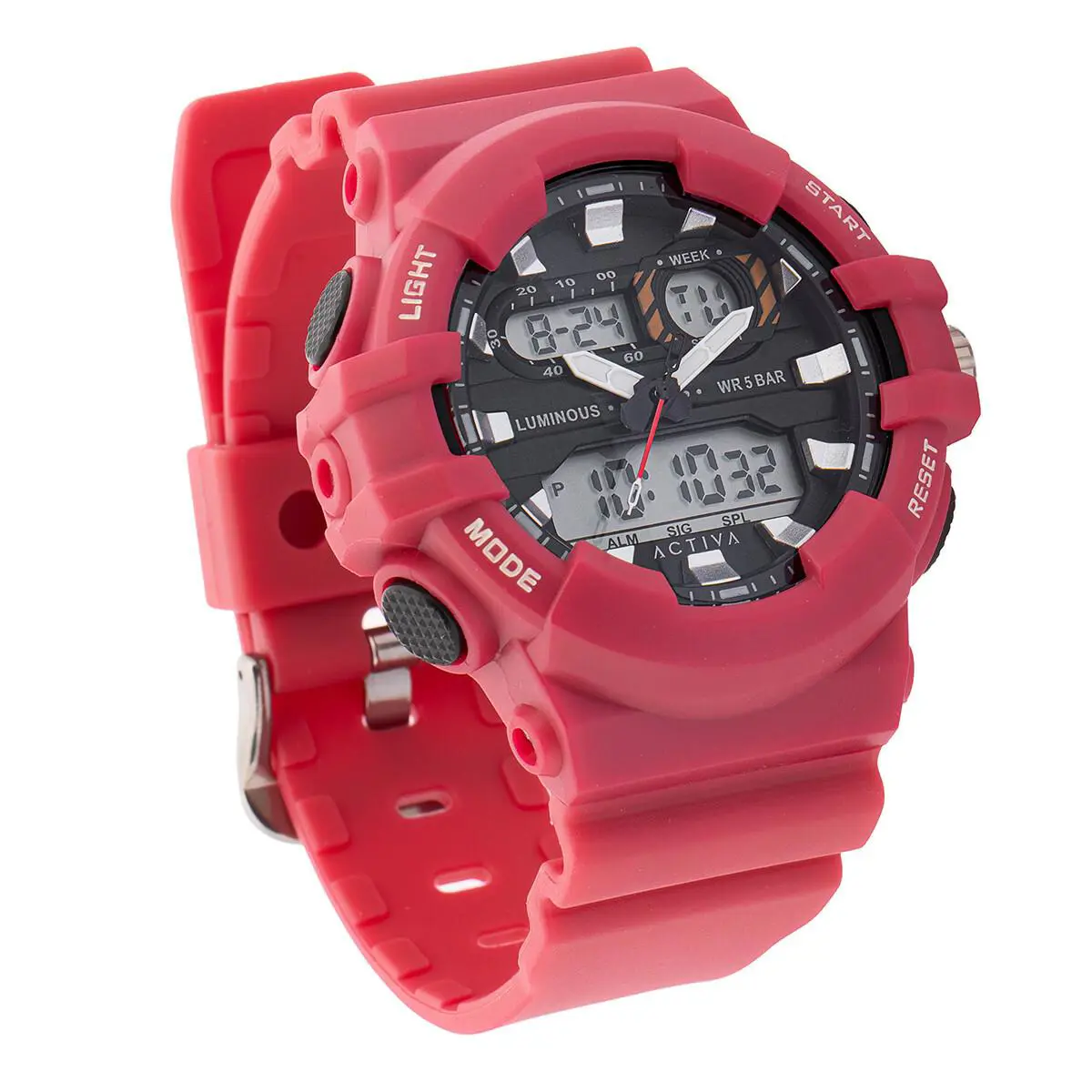 Activa Pixel X Invicta Digital Men`s Watch Luminous Light Analog - 50mm. White - Dial: Red