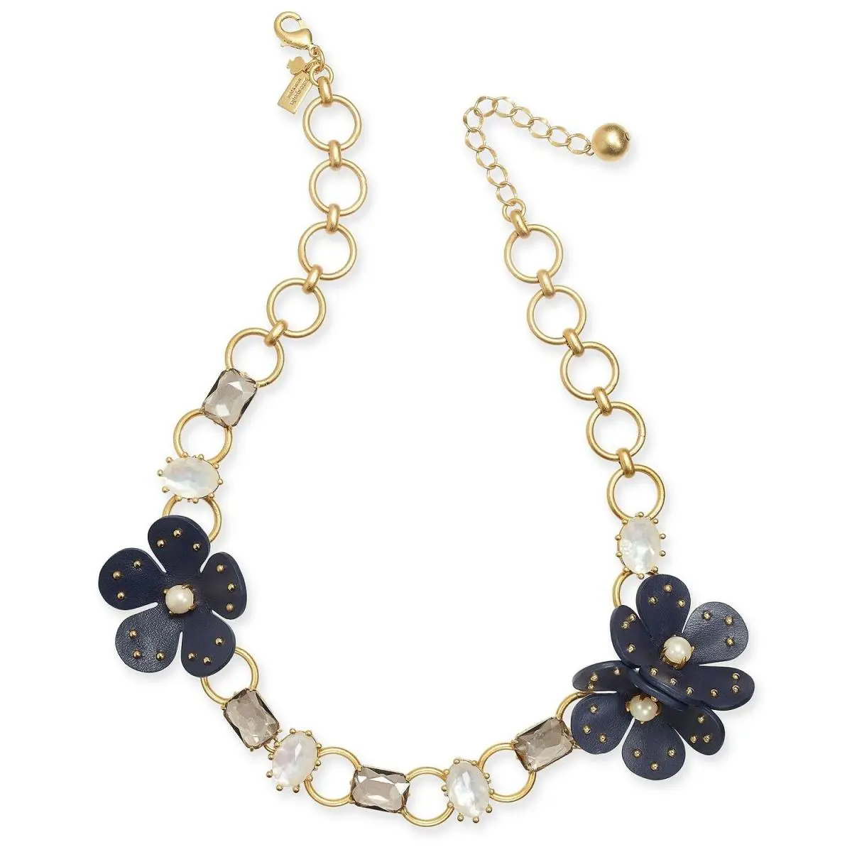 York Blooming Bling Leather Navy Blue Flower Necklace by Kate Spade