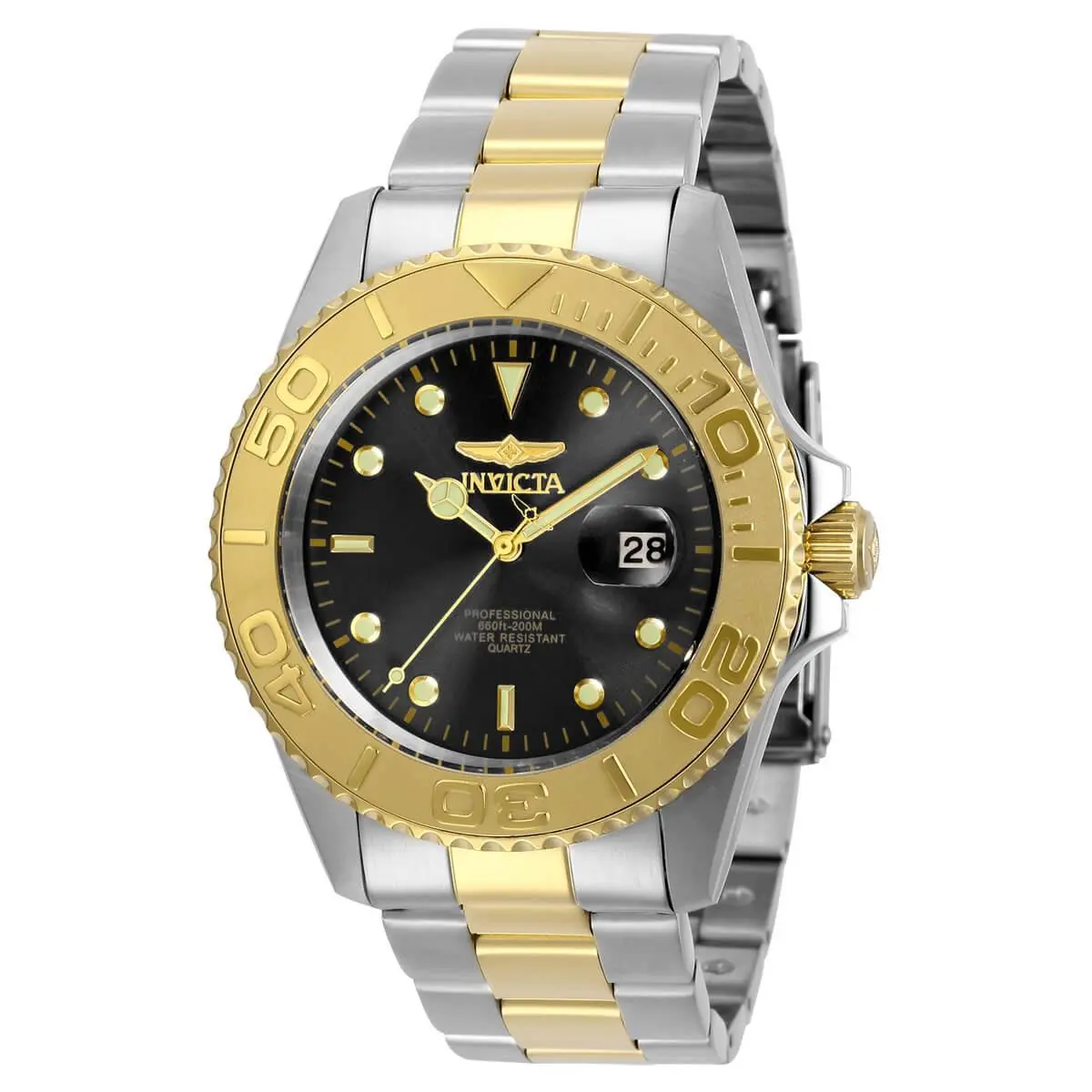 Men`s Watch Pro Diver Quartz Black Dial Two Tone Steel Bracelet 29948 by Invicta