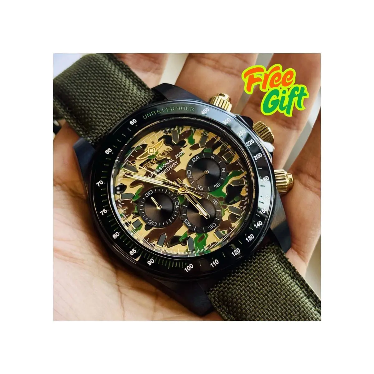 Super Rare Invicta Camo Speedway Men 50mm Chrono Dial Military Might Watch 33794