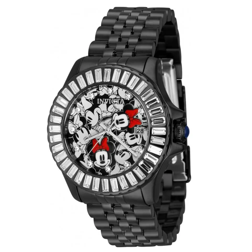 Invicta Disney Minnie Mouse Limited Edition Women`s 38mm Crystal Watch 41354 - Dial: Black, Red, Silver, White, Band: Black, Bezel: Black, White