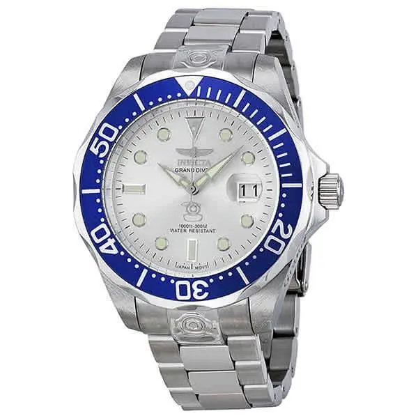 Invicta Grand Diver Silver Dial Men`s Watch 3046 - Blue / Silver / Skeleton, Dial: Silver, Band: Silver-tone