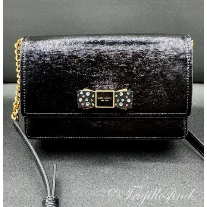 Kate Spade Morgan Bow Bedazzled Patent Leather Crossbody KD178 New