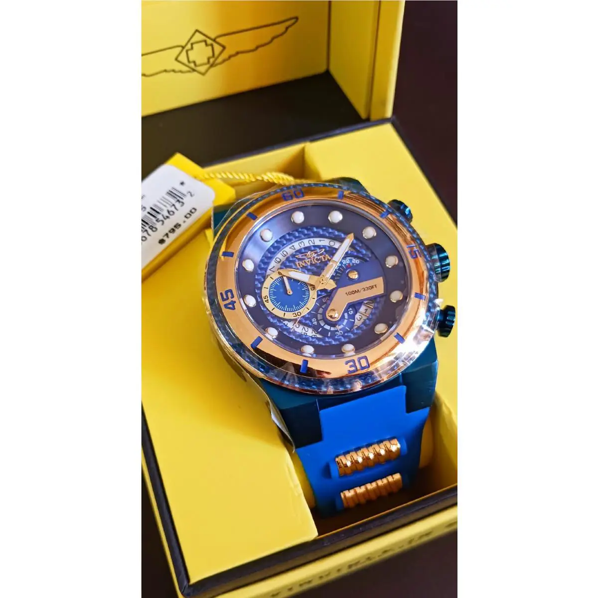 Invicta Men`s Watch Blue Yellow Gold Silicone