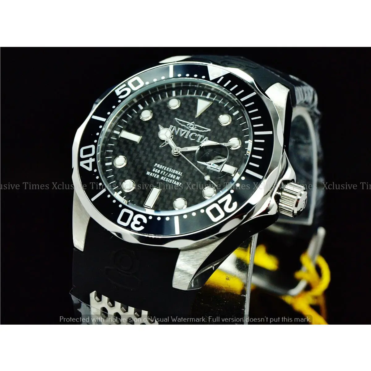 Invicta Men`s 47mm Grand Diver Black Glass Carbon Fiber Dial Blk Bezel SS Watch