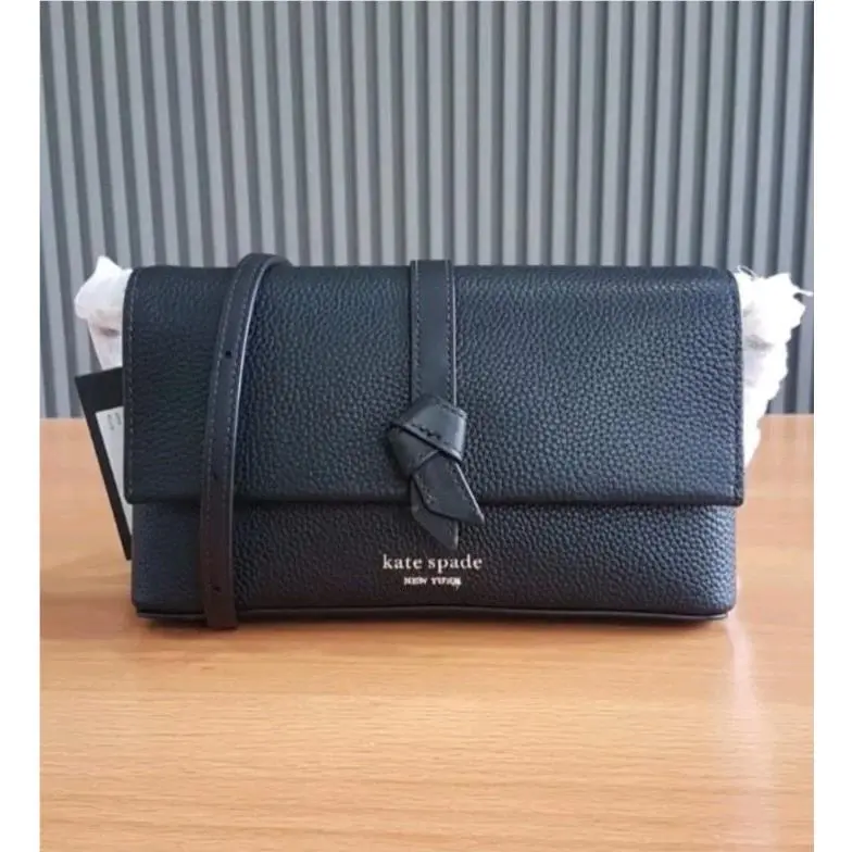 Kate Spade KH154 Knott Flap Chain Leather Crossbody In Black