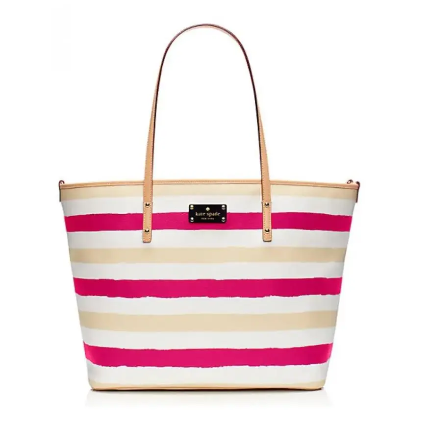 Kate Spade Pink White Beige Bondi Road Coated Vinyl Diaper Bag W/changing Pad