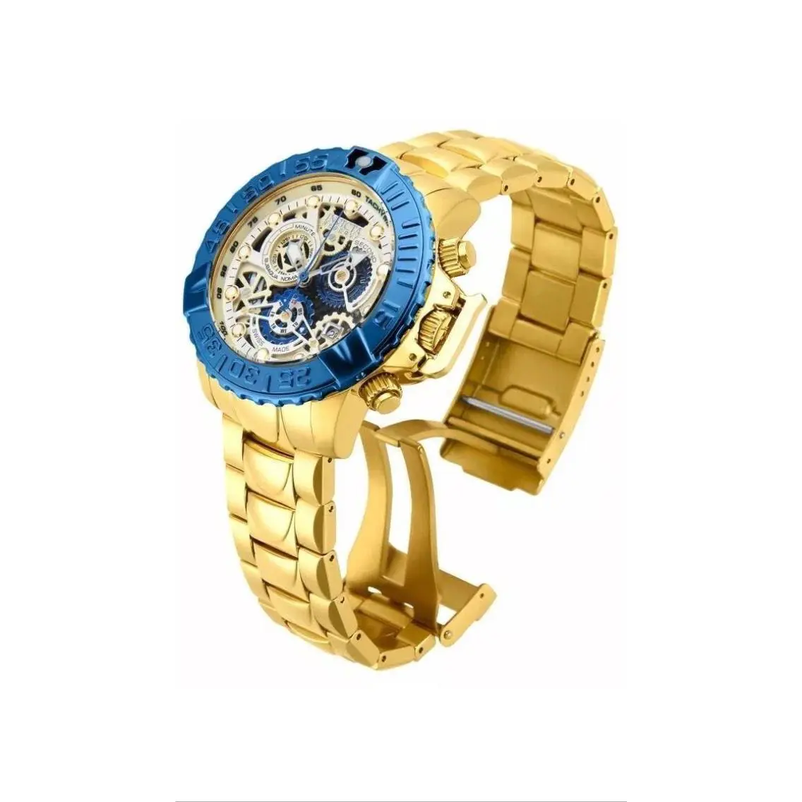 Invicta 18237 Subaqua 500 M Chronograph Yellow Gold Swiss Made Skeleton Blue