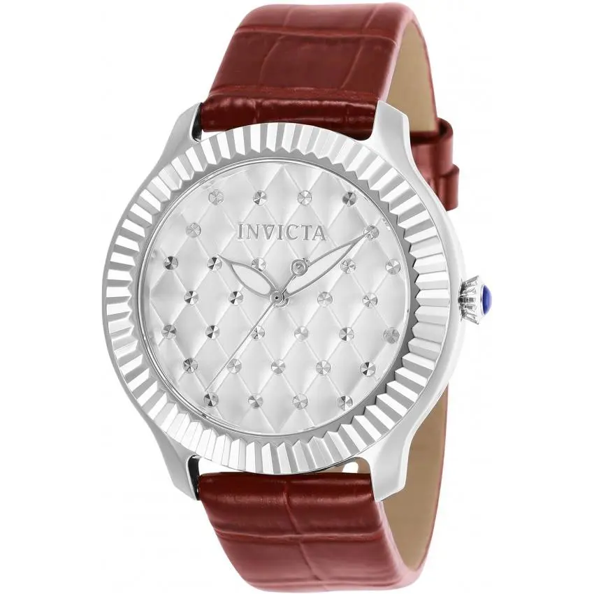 Womens Invicta 25743 Angel Silver Dial Red Leather Strap Watch