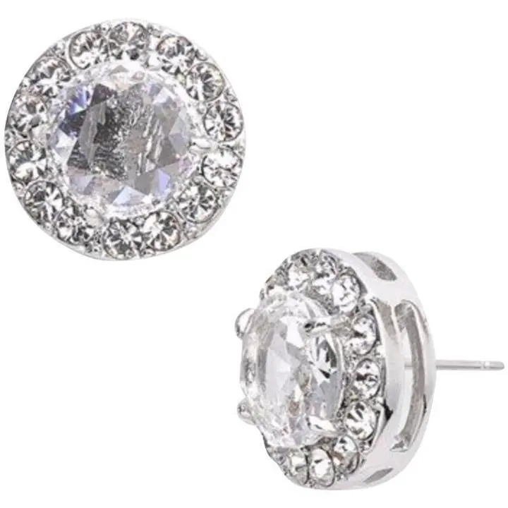 Kate Spade New York Halo Silver Basket Pave Stud Earrings Crystal Clear