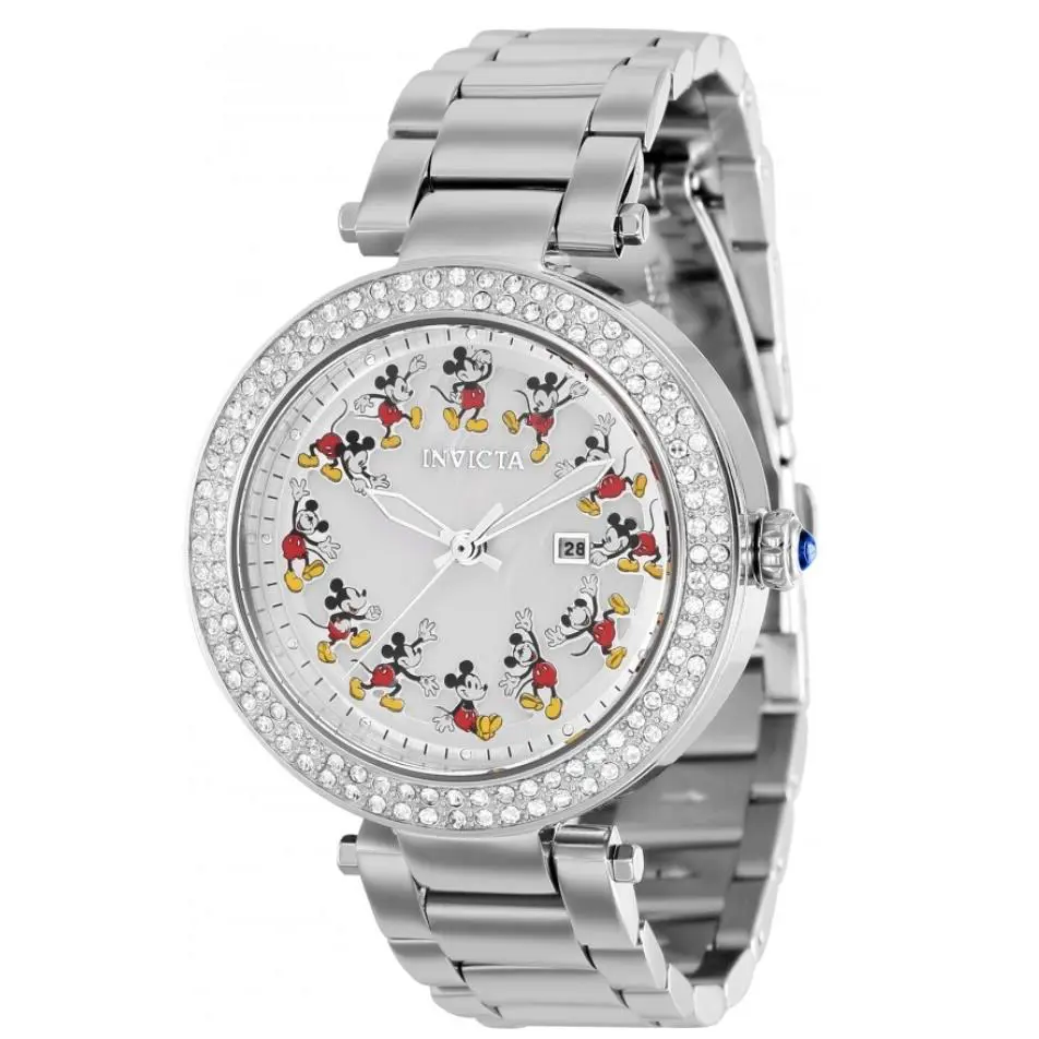 Invicta Disney Women`s 38mm Mickey Mouse Limited Edition Mop Dial Watch 36347 - Dial: Multicolor, White, Band: Silver, Bezel: Silver