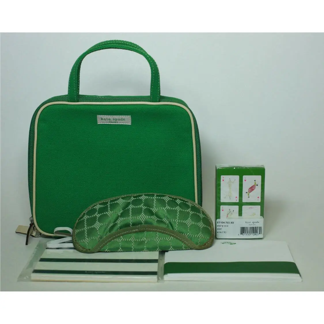 Kate Spade Green Canvas First Class Travel Kit Travel Bag Zip Case Rare Mint New